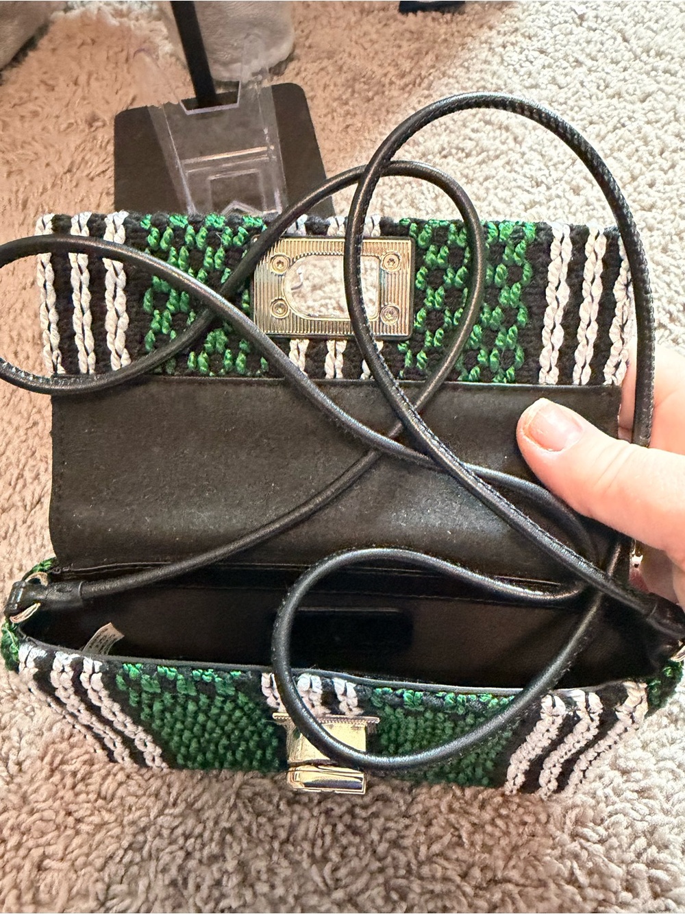 Furla Green, Black & White Woven Mini Bag - Picture 6 of 8